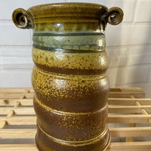 Beautiful Ash Glazed Brown Spiral Pottery Vase Lookout Mtn Rustic Signed